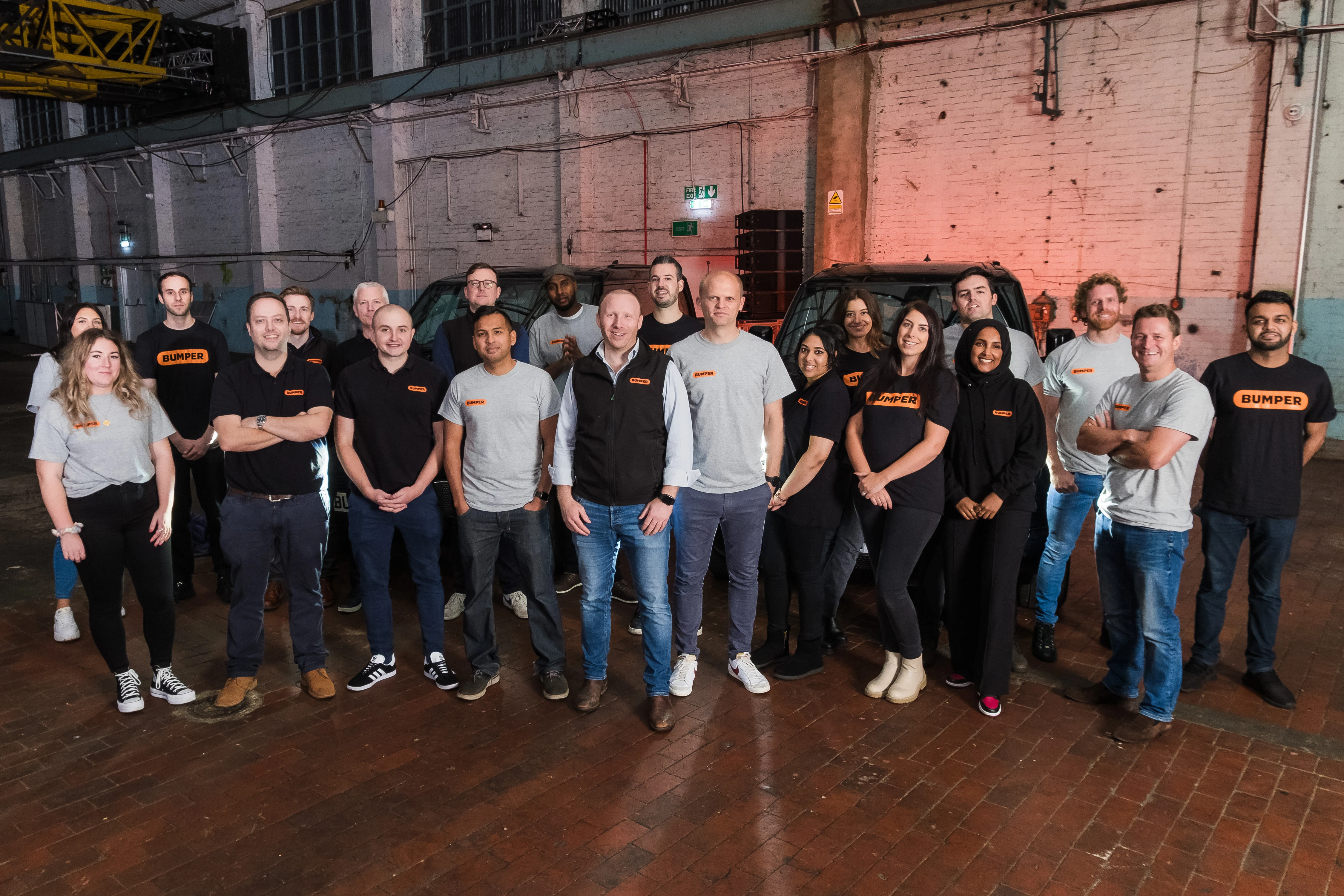 Bumper Team Photography - Full team group shot, warehouse venue