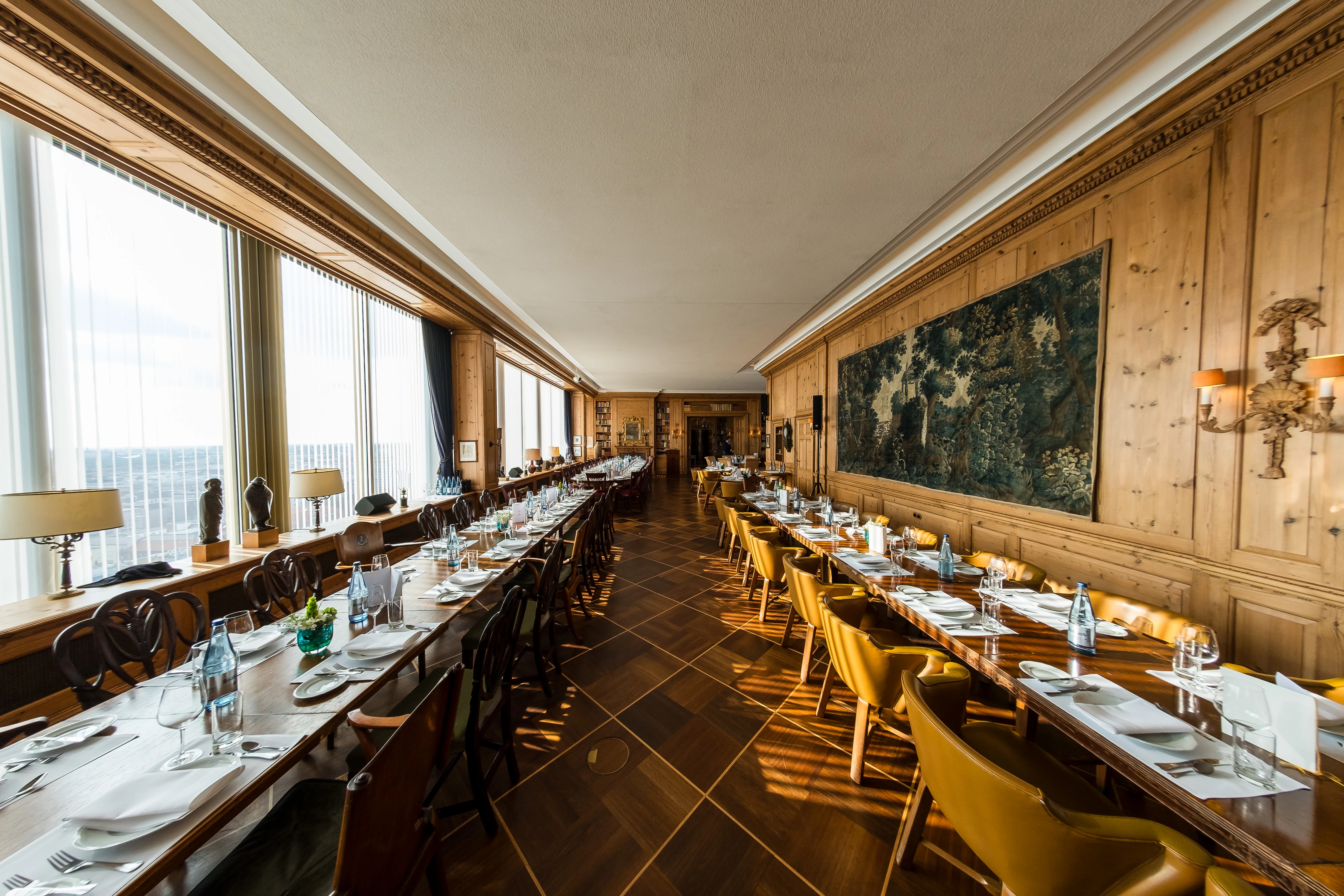 NOAH Berlin Speakers' Dinner - Empty dining room set for the dinner, panelled library